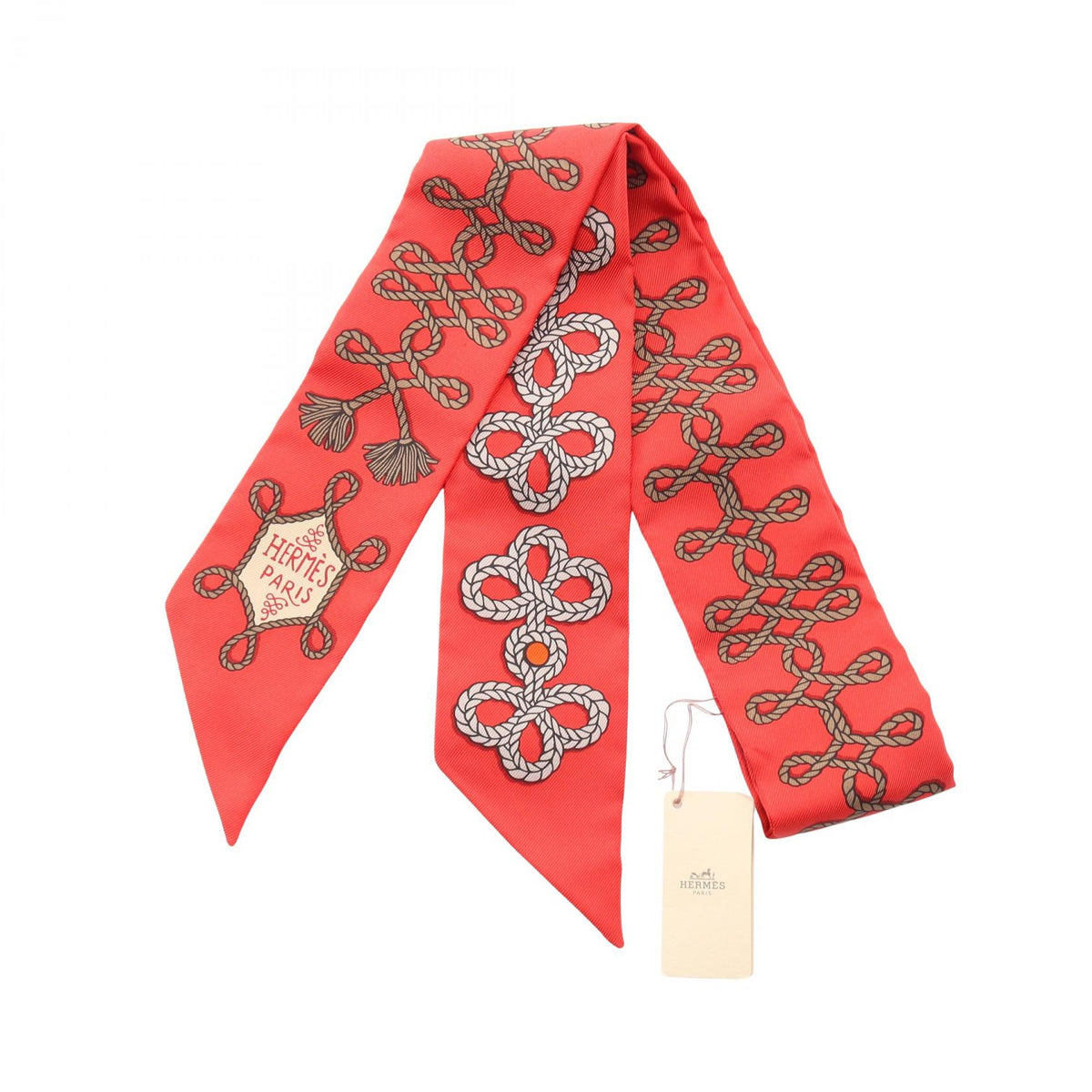 HERMES Twilly Brandebourgs Silk Scarf Red
