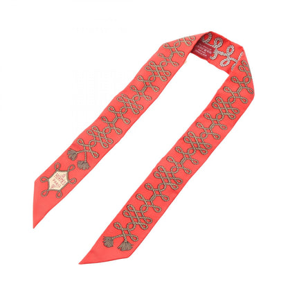HERMES Twilly Brandebourgs Silk Scarf Red