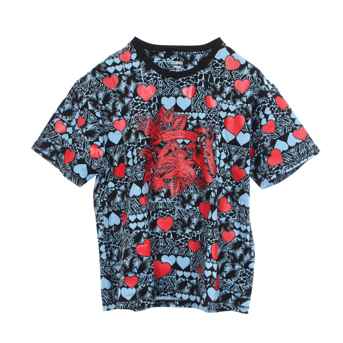 HERMES Jungle Love Print Cotton T-Shirt Blue Size 42