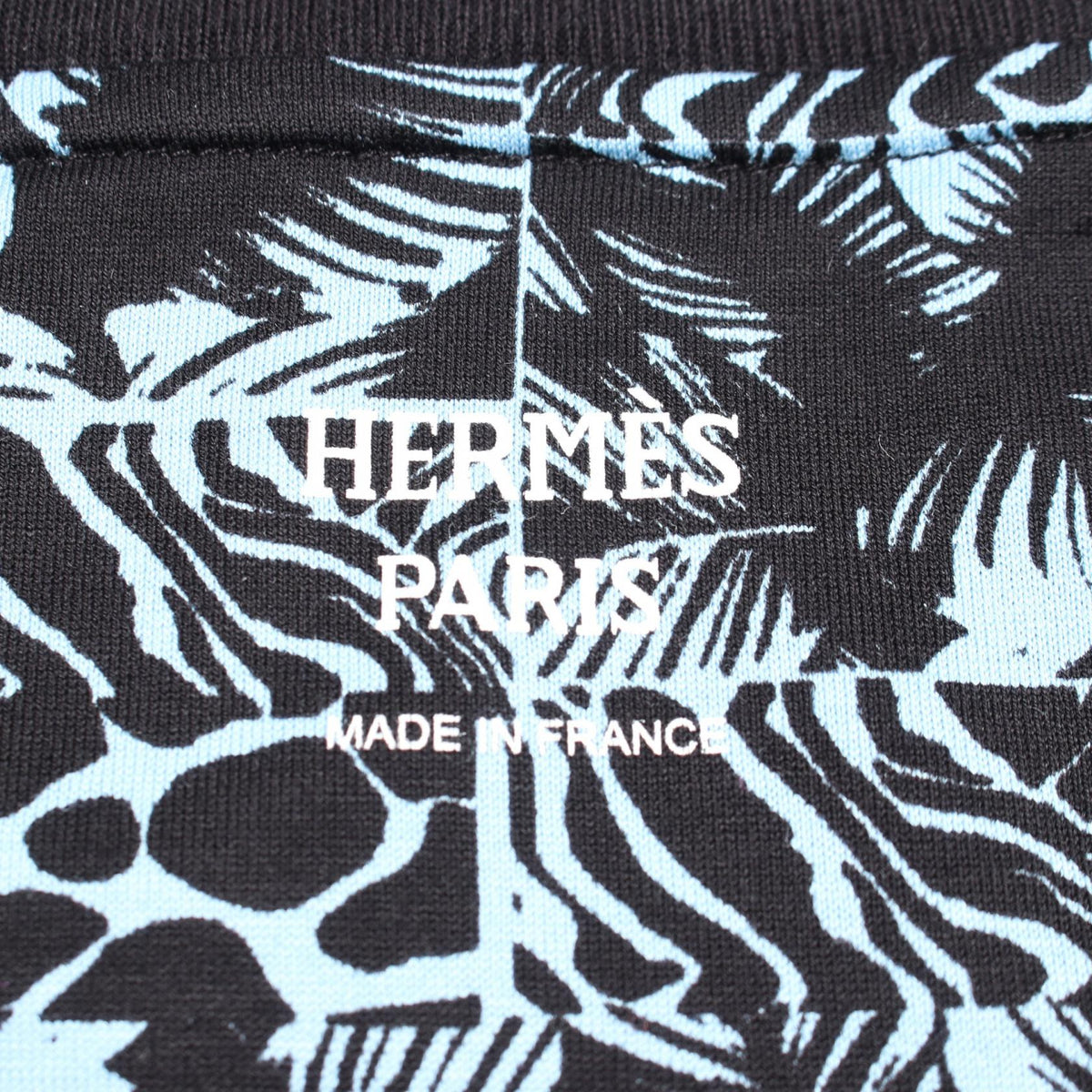 HERMES Jungle Love Print Cotton T-Shirt Blue Size 42