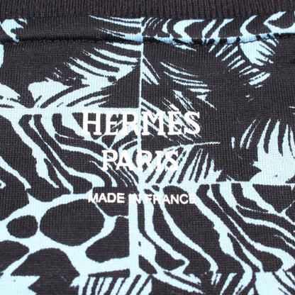 HERMES Jungle Love Print Cotton T-Shirt Blue Size 42