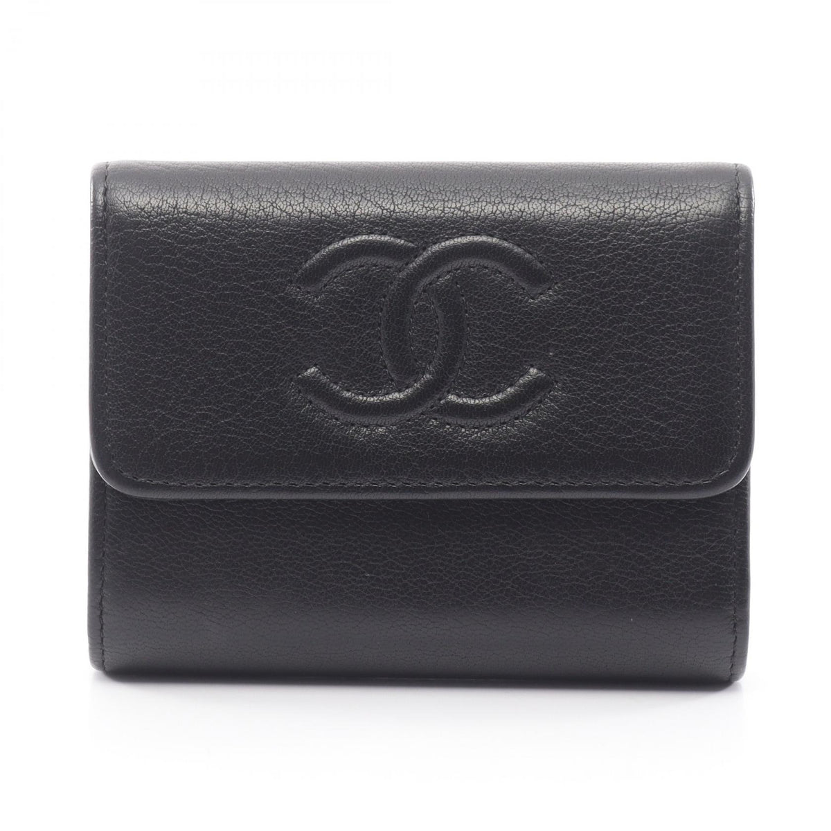 CHANEL Coco Mark Leather Coin Case Black