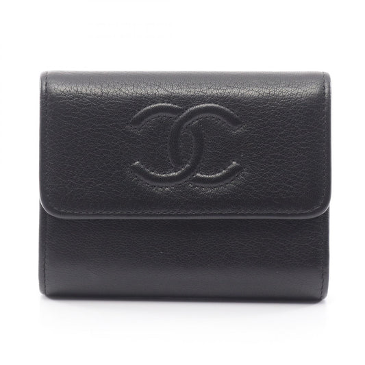 CHANEL Coco Mark Leather Coin Case Black