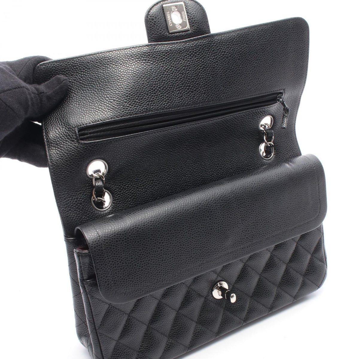 CHANEL Matelassé Double Flap Bag Black