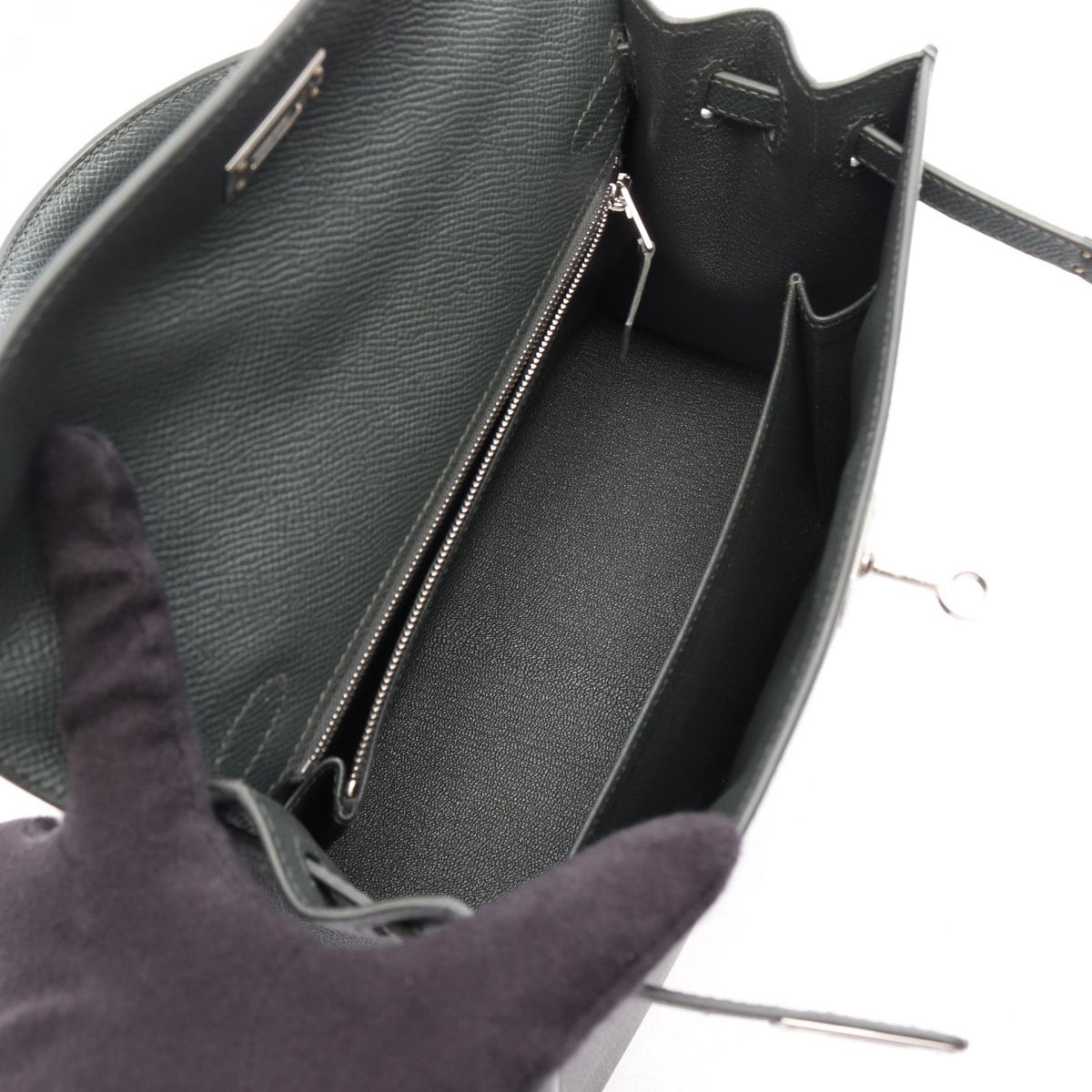 HERMES Kelly 25 Vert Mangrove Handle Bag