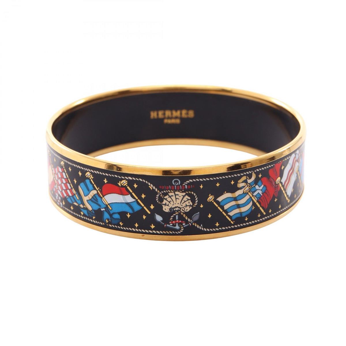HERMES Email GM Gold Plated Enamel Bangle