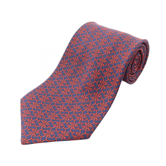 HERMES Blue Chain Pattern Silk Tie