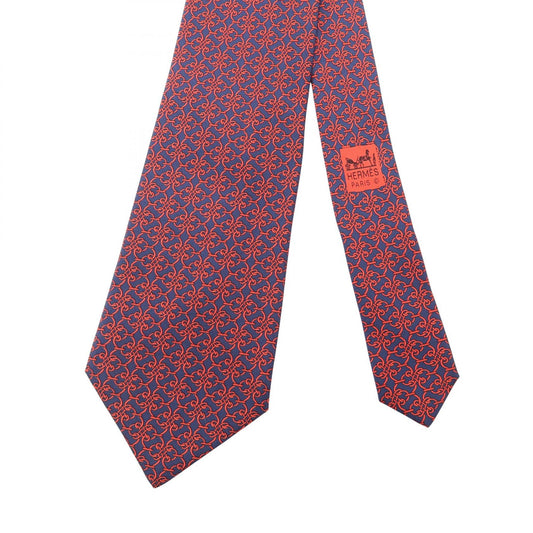 HERMES Blue Chain Pattern Silk Tie