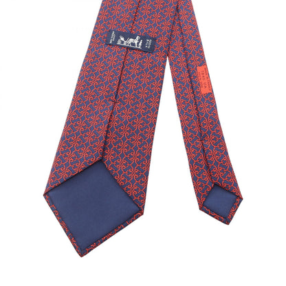 HERMES Blue Chain Pattern Silk Tie