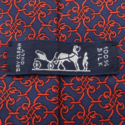 HERMES Blue Chain Pattern Silk Tie
