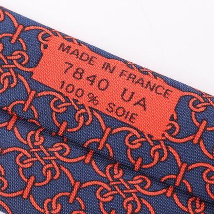 HERMES Blue Chain Pattern Silk Tie