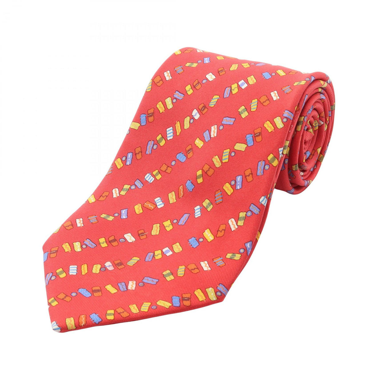 HERMES Silk Red Multi-color Pattern Tie
