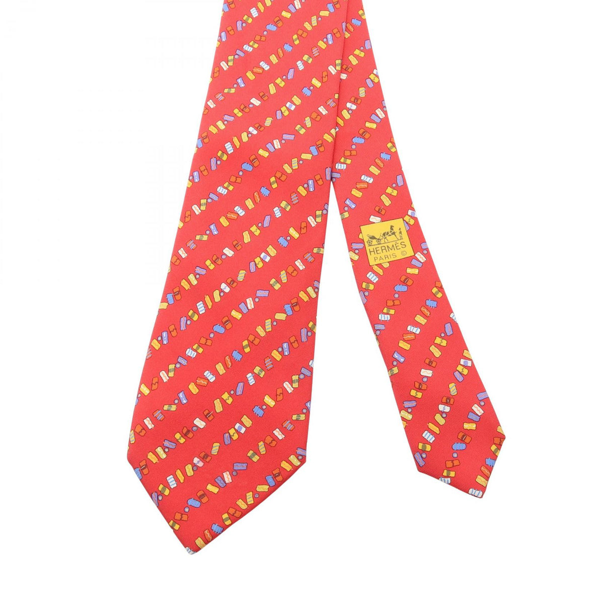HERMES Silk Red Multi-color Pattern Tie