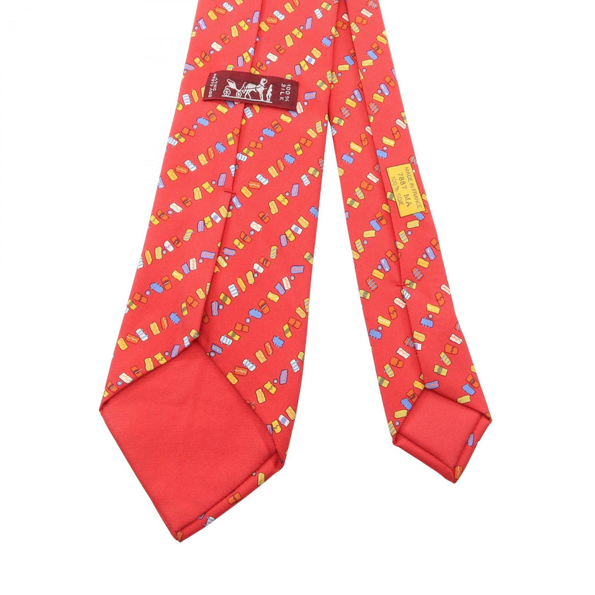 HERMES Silk Red Multi-color Pattern Tie