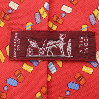 HERMES Silk Red Multi-color Pattern Tie