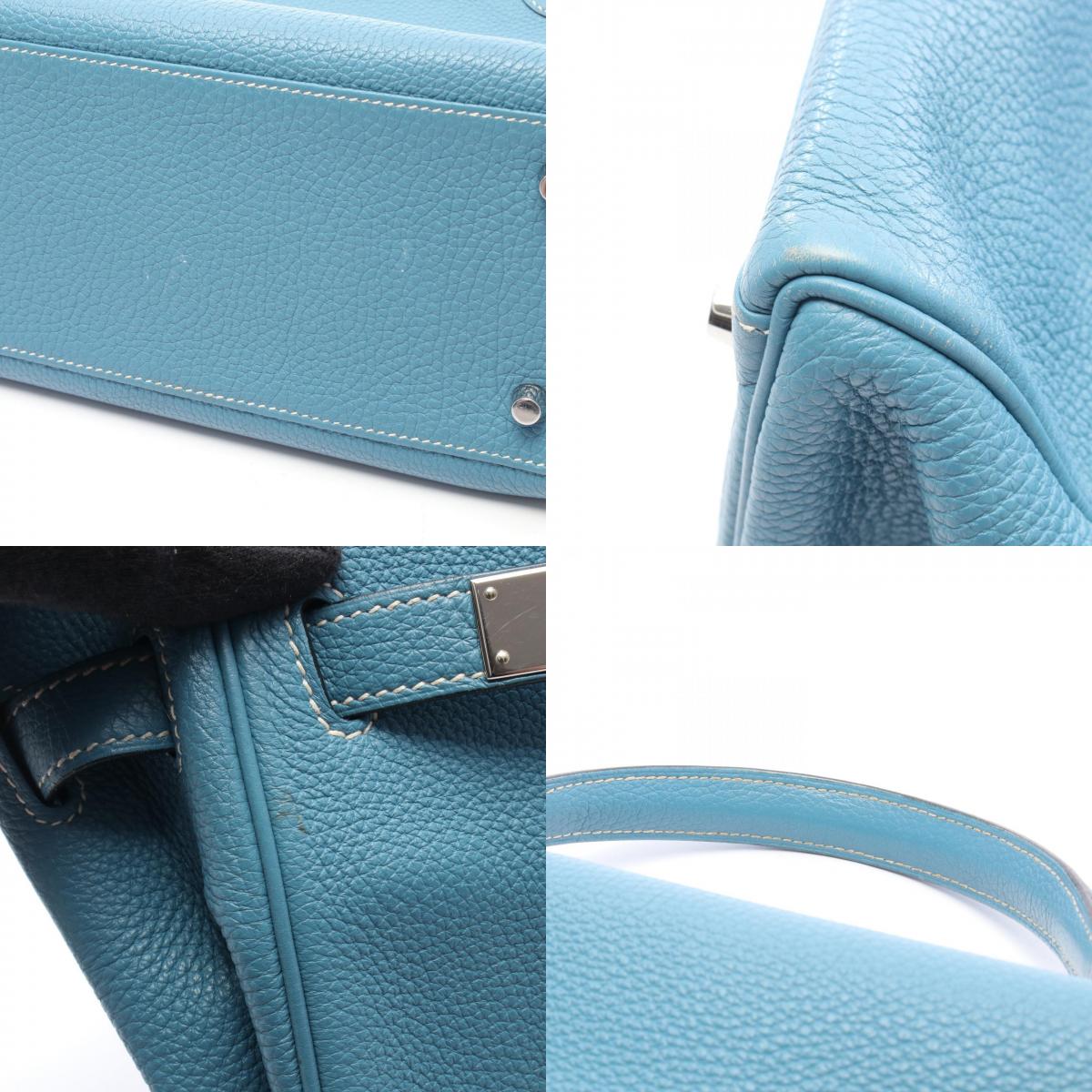 HERMES Kelly 32 Blue Jean Handle Bag