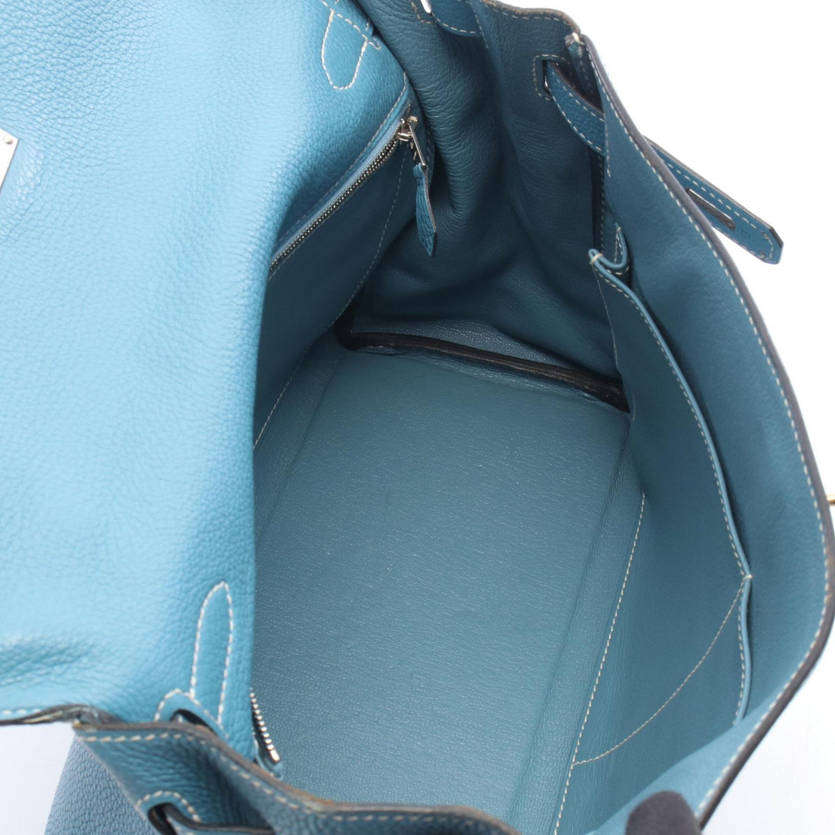 HERMES Kelly 32 Blue Jean Handle Bag
