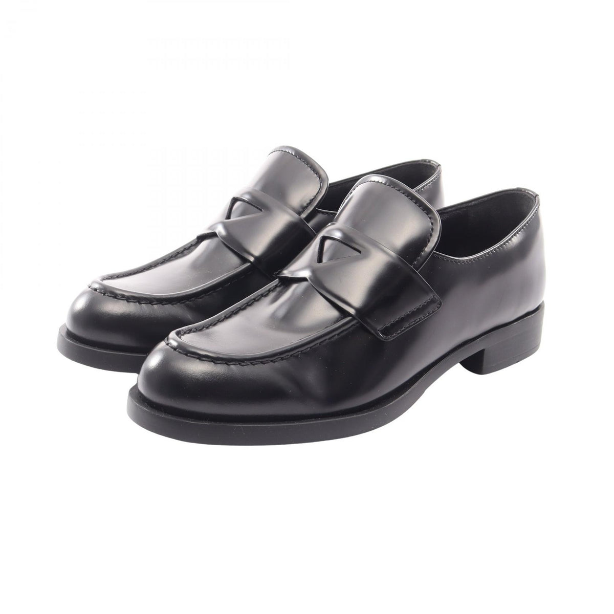 PRADA Triangle Leather Loafers Black Size 37.5