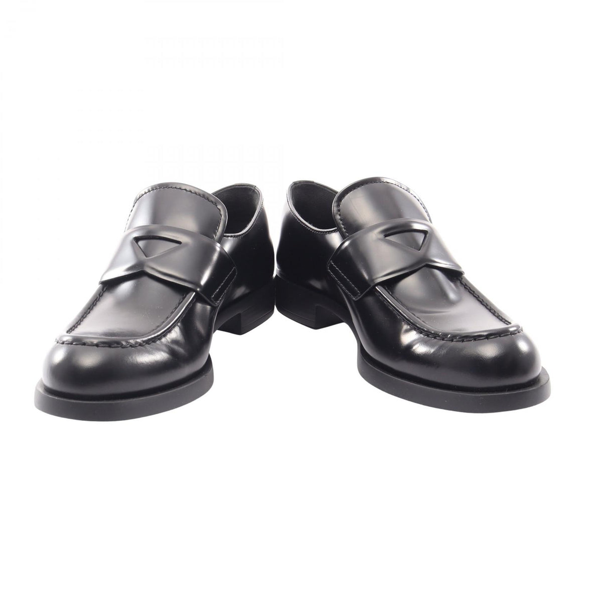 PRADA Triangle Leather Loafers Black Size 37.5