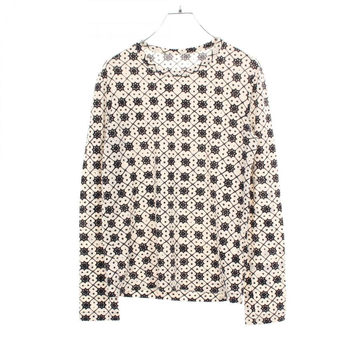 Y's All-Over Print Wool Long Sleeve White Black T-Shirt Size 2