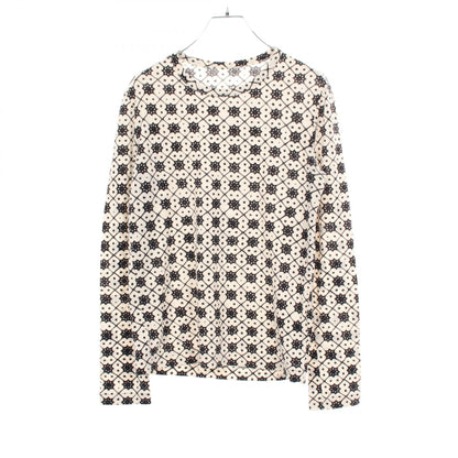 Y's All-Over Print Wool Long Sleeve White Black T-Shirt Size 2