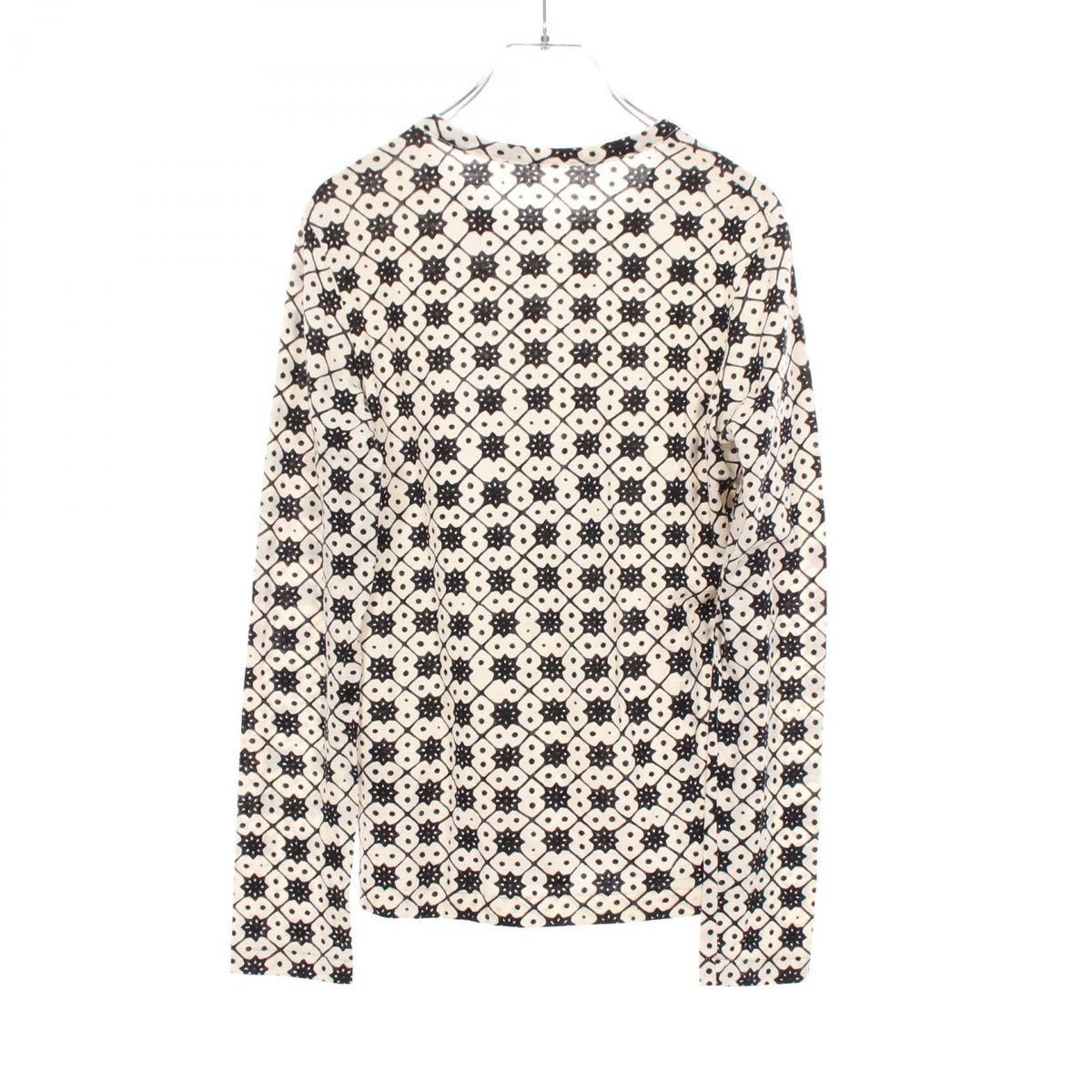Y's All-Over Print Wool Long Sleeve White Black T-Shirt Size 2