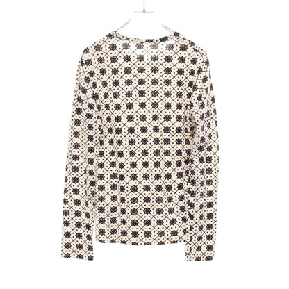Y's All-Over Print Wool Long Sleeve White Black T-Shirt Size 2