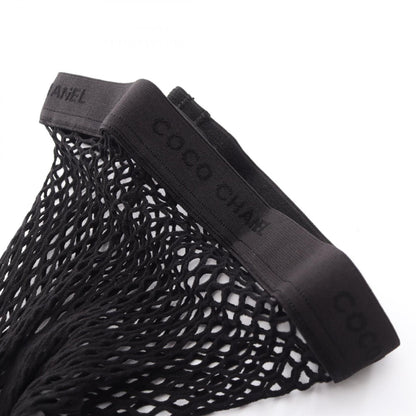 CHANEL Coco Mark Nylon Mesh Tights Black Size S/M