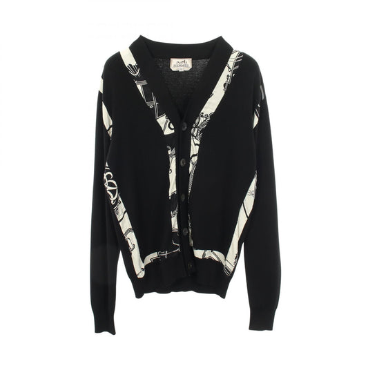 HERMES Soie Decadree Silk Wool Cardigan Black Size XS