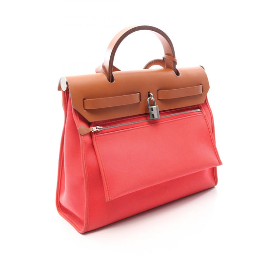 HERMES Herbag Zip PM Rose Canvas Handbag