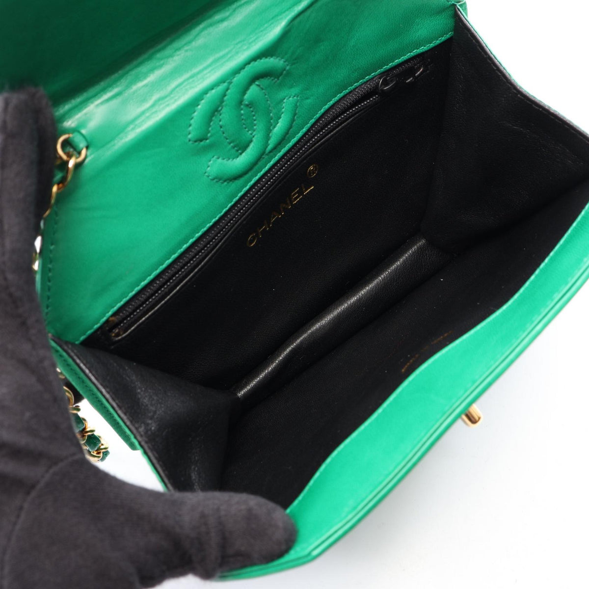 CHANEL Matelasse Mini Fabric Bag Green