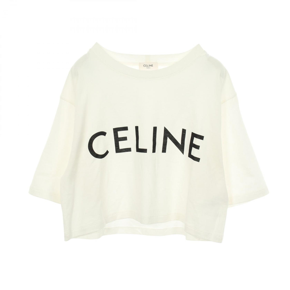 CELINE Logo Print Cropped Cotton T-Shirt Size XS