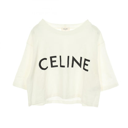 CELINE Logo Print Cropped Cotton T-Shirt Size XS