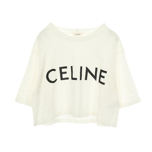 CELINE Logo Print Cropped Cotton T-Shirt Size XS