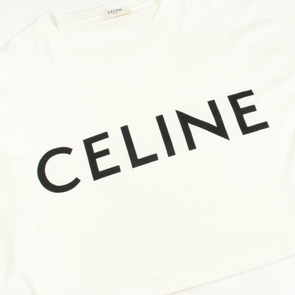 CELINE Logo Print Cropped Cotton T-Shirt Size XS