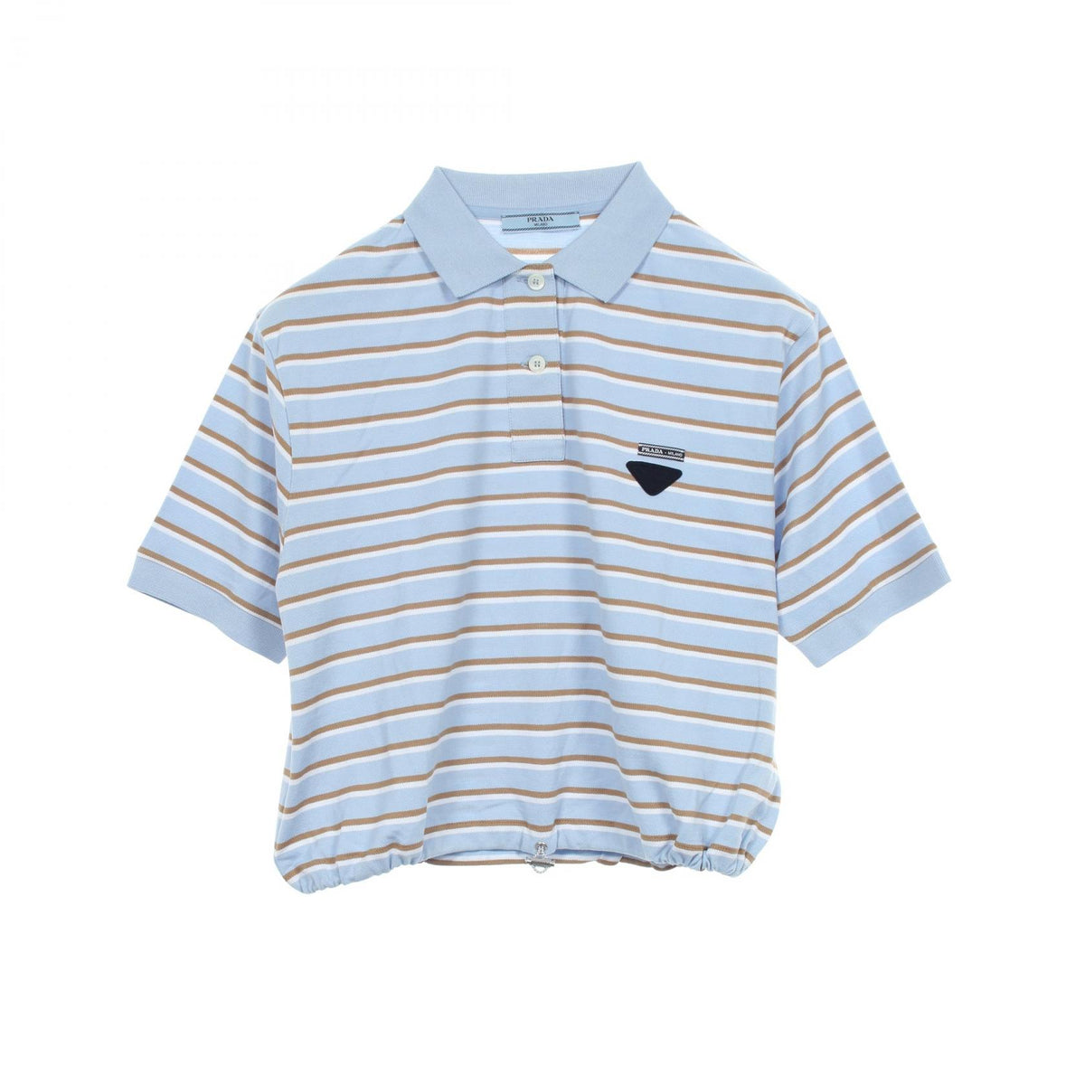 PRADA Cropped Striped Cotton Polo Shirt Blue Size 36