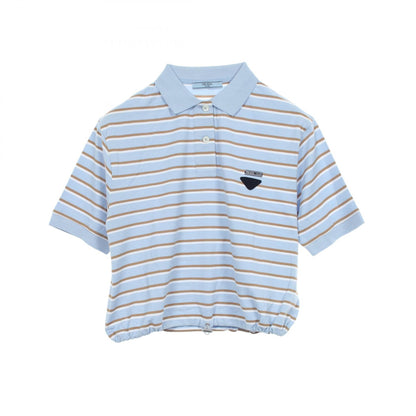 PRADA Cropped Striped Cotton Polo Shirt Blue Size 36