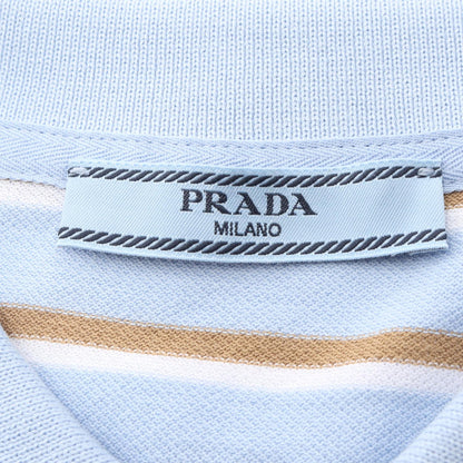PRADA Cropped Striped Cotton Polo Shirt Blue Size 36