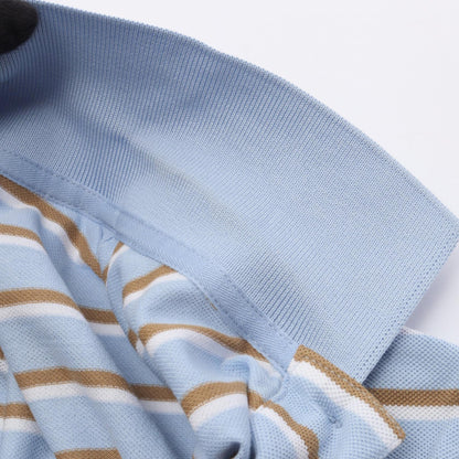PRADA Cropped Striped Cotton Polo Shirt Blue Size 36