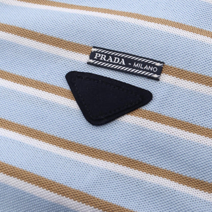 PRADA Cropped Striped Cotton Polo Shirt Blue Size 36