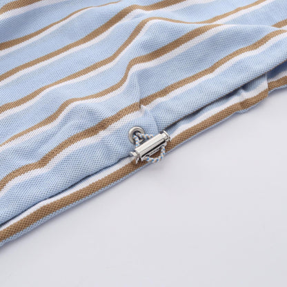 PRADA Cropped Striped Cotton Polo Shirt Blue Size 36