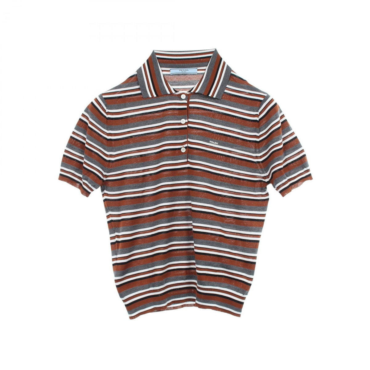 PRADA Striped Short Sleeve Cotton Silk Shirt Brown Polo Size 36