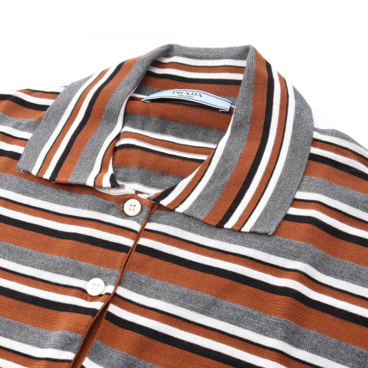 PRADA Striped Short Sleeve Cotton Silk Shirt Brown Polo Size 36