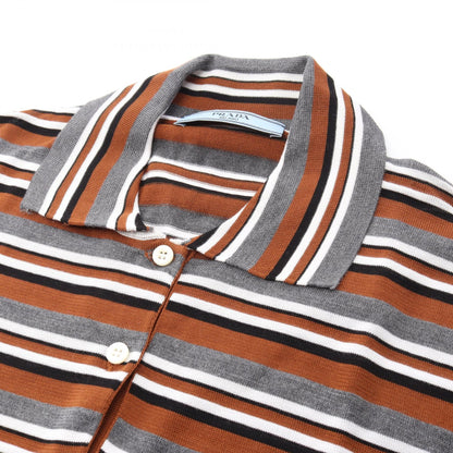 PRADA Striped Short Sleeve Cotton Silk Shirt Brown Polo Size 36