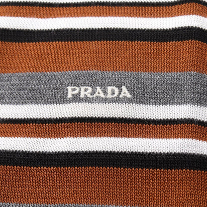 PRADA Striped Short Sleeve Cotton Silk Shirt Brown Polo Size 36
