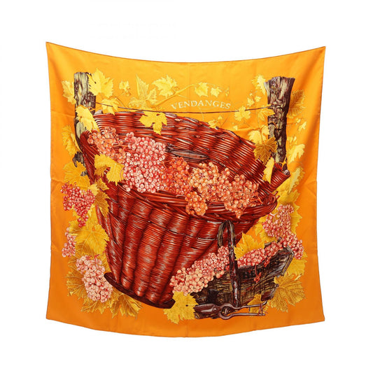 HERMES Carre 90 VENDANGES Scarf Orange