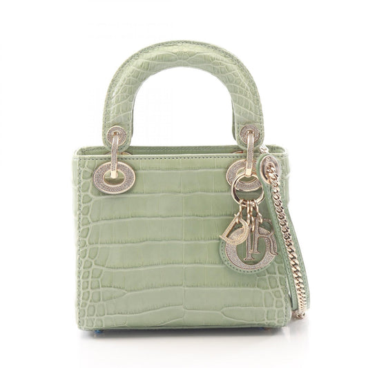 Dior Lady Dior Mini Cannage Green Exotic Handbag