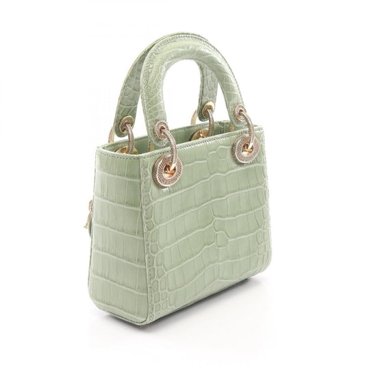 Dior Lady Dior Mini Cannage Green Exotic Handbag