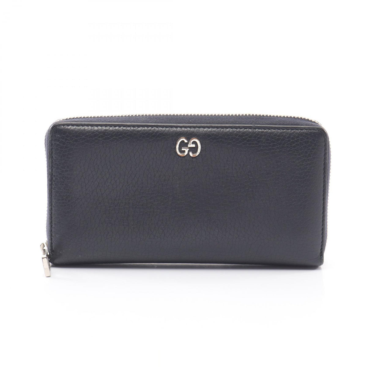 GUCCI GG Metal Round Zip Leather Wallet Navy