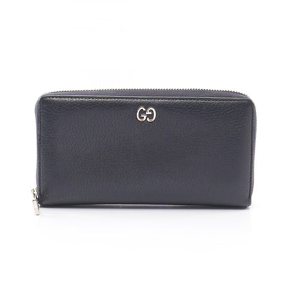 GUCCI GG Metal Round Zip Leather Wallet Navy
